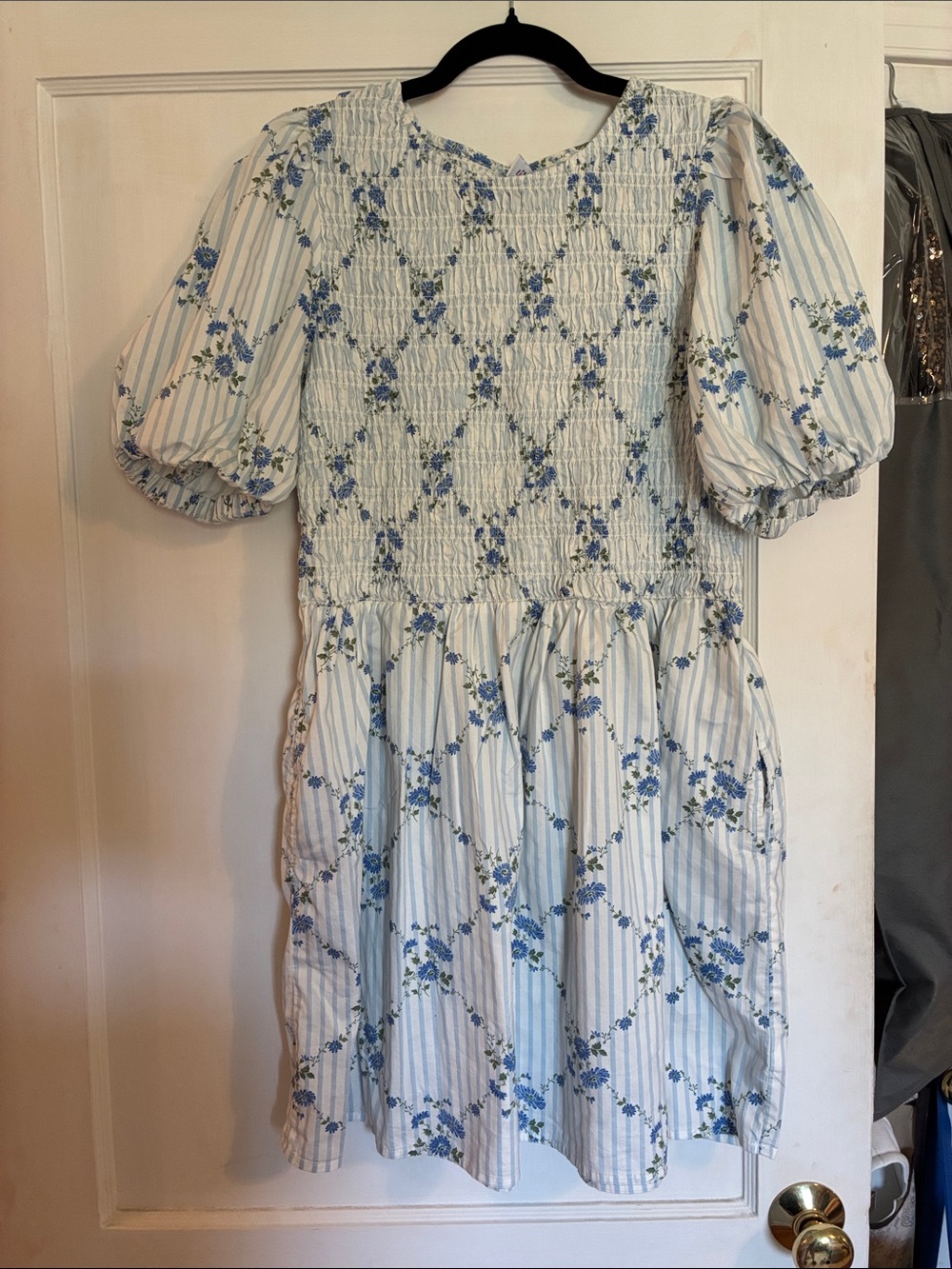 Old Navy White Dress with Blue Floral Print